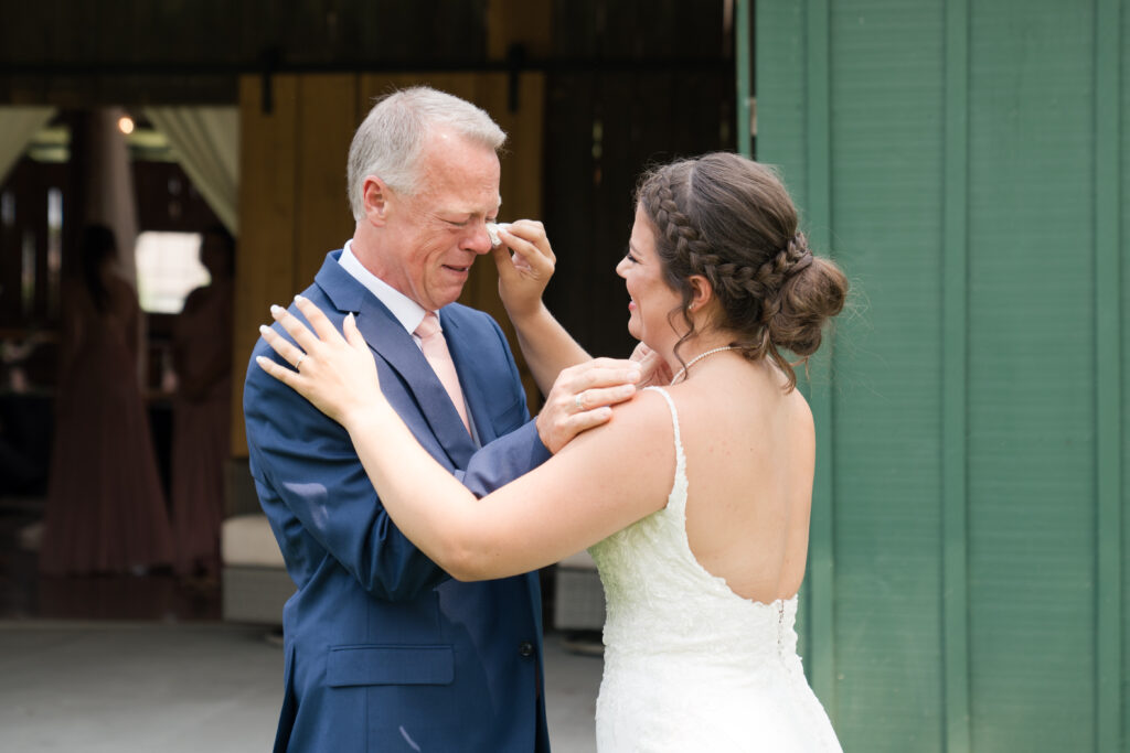 father looks at bride Kentucky wedding