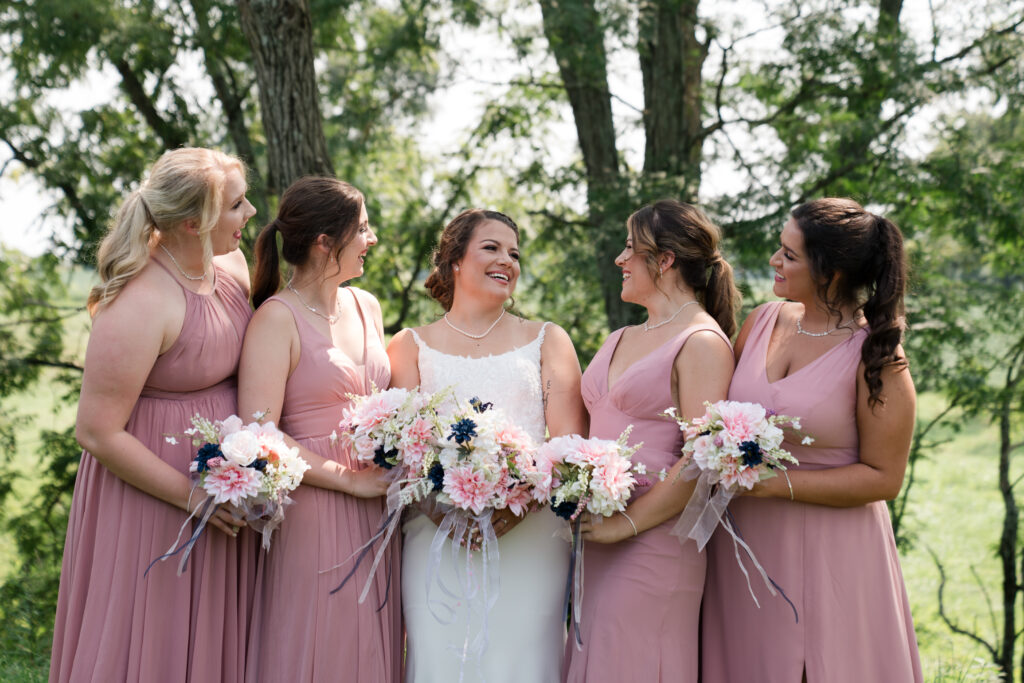 Kentucky wedding photography bride and bridesmaids in dusty pink 