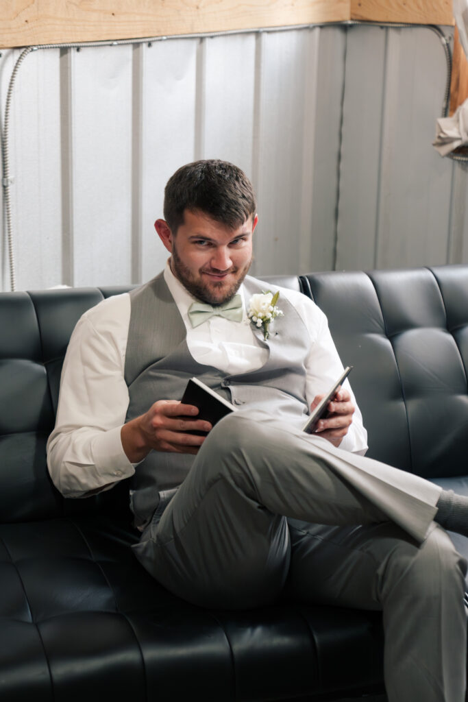 groom receiving wedding gift