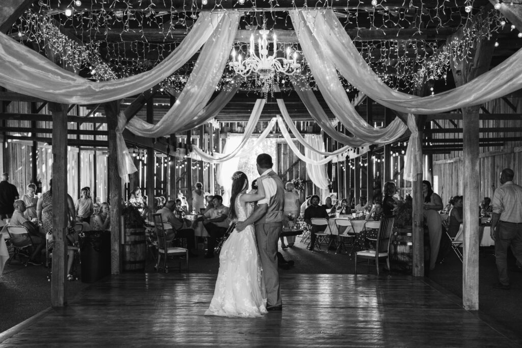 black and white first dance of bride and groom