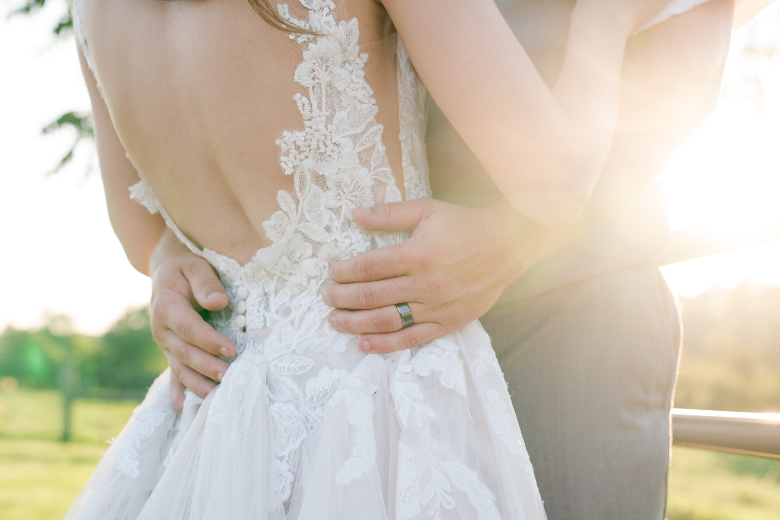 Close up wedding couple in sunset