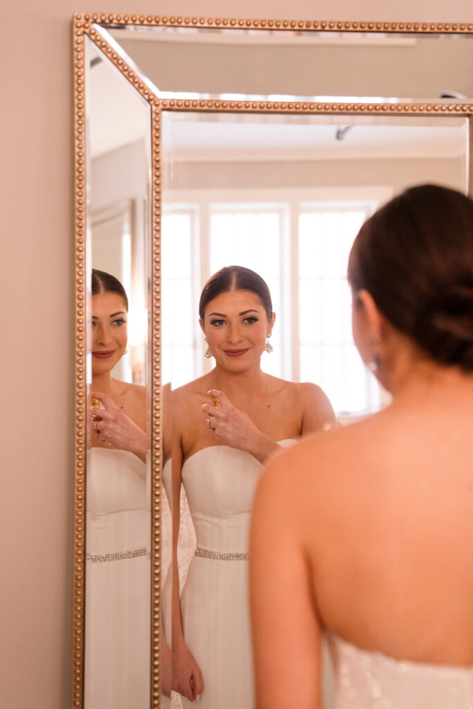 Close up shot of bride at spring wedding
