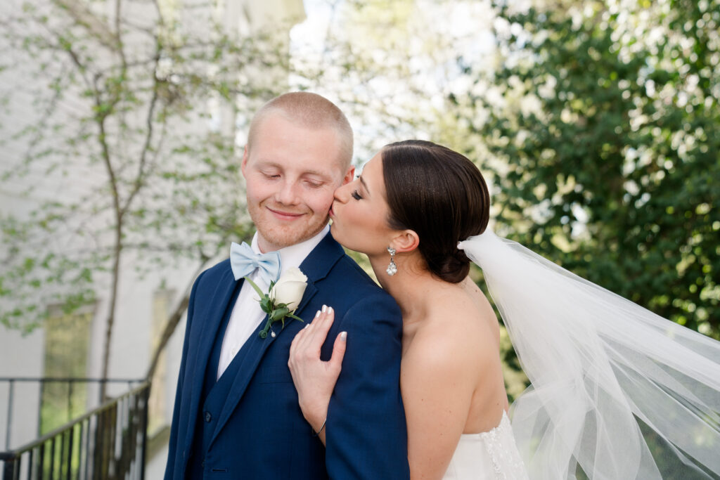 spring wedding bride and groom 
