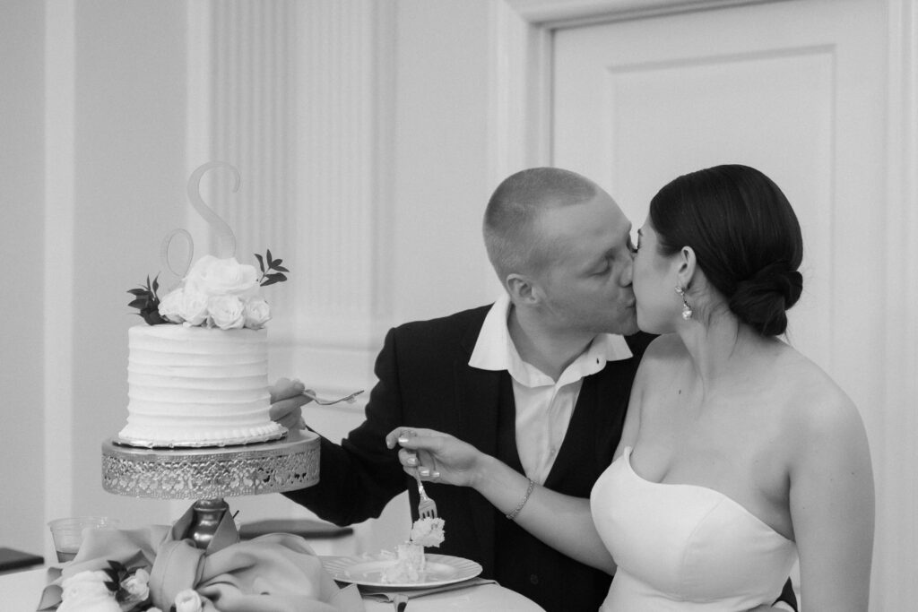 bride and groom cake cutting spring wedding